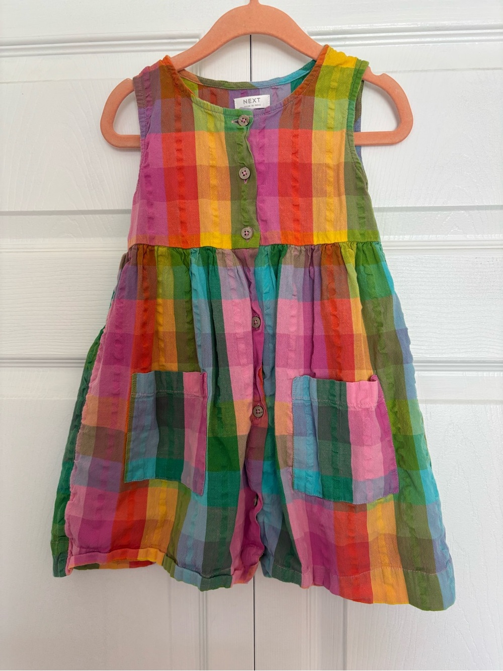 NEXT Multicolor Rainbow Plaid Button-Front Dress